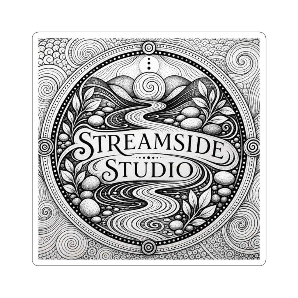 Streamside Studio Ornamental Logo Sticker — Black & White Kiss-Cut Art