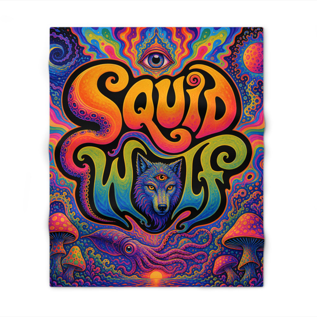 Psychedelic Squid Wolf Throw Blanket