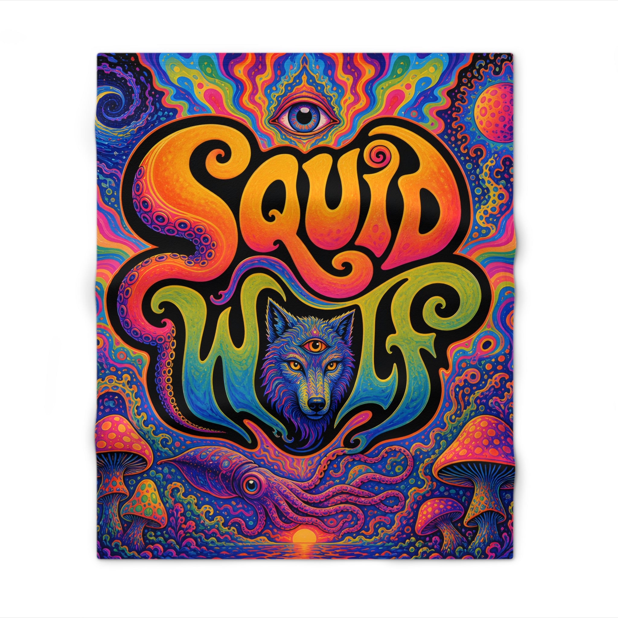 Psychedelic Squid Wolf Throw Blanket