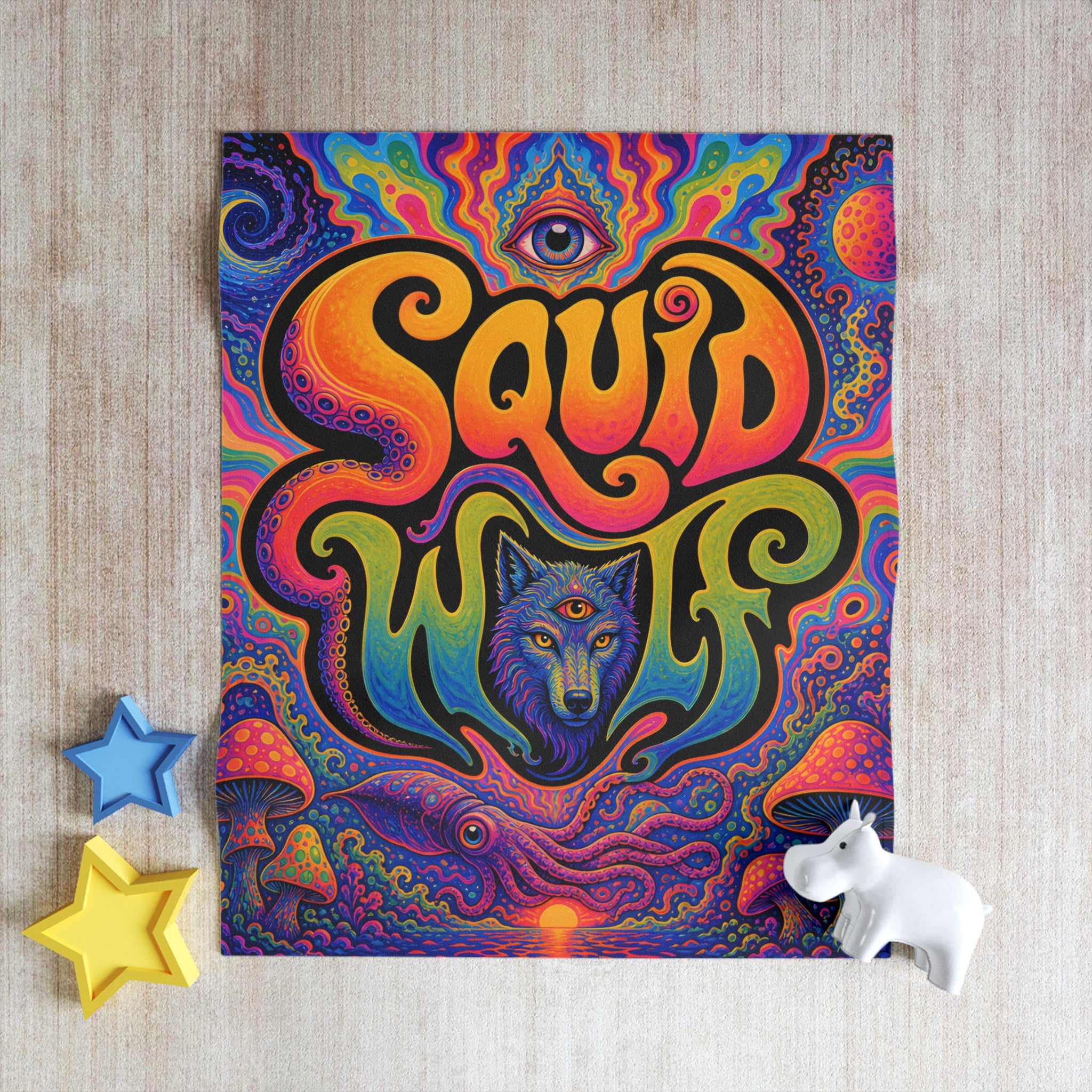 Psychedelic Squid Wolf Throw Blanket