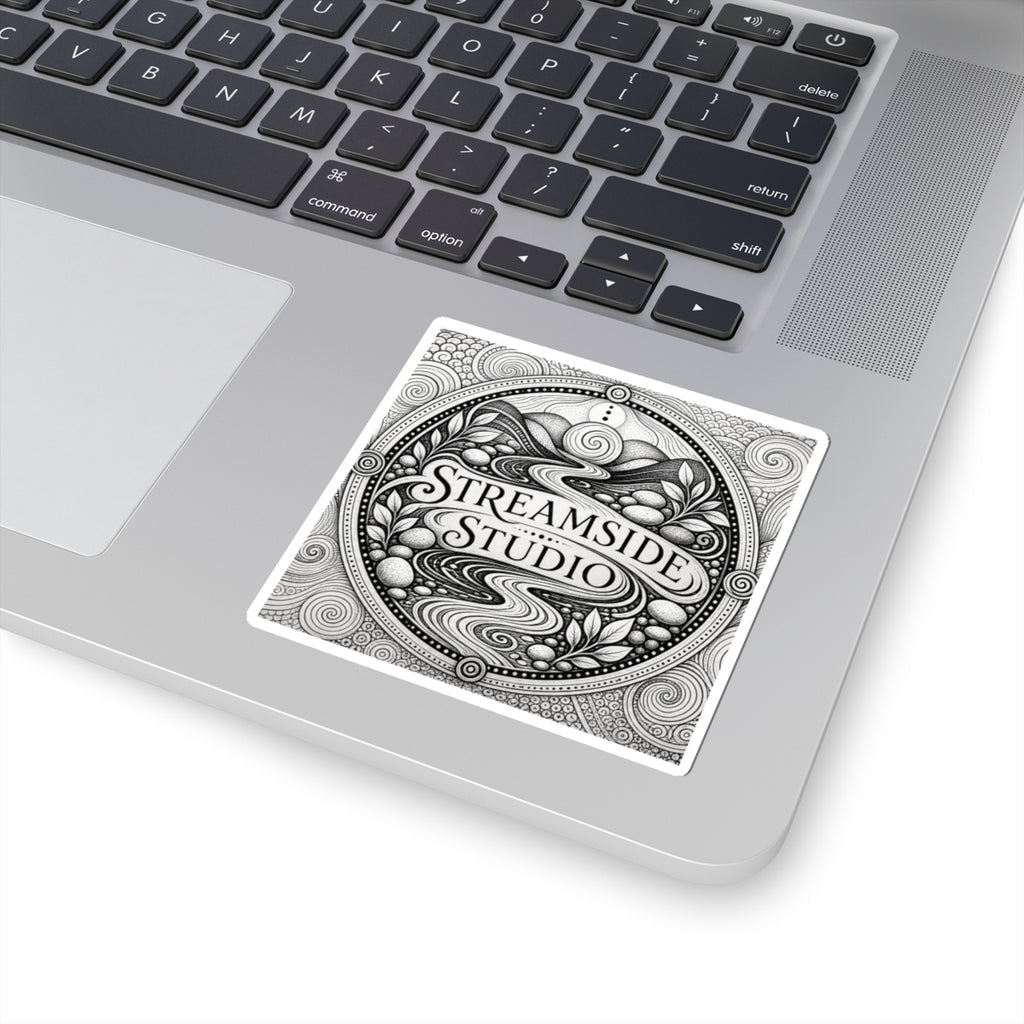 Streamside Studio Ornamental Logo Sticker — Black & White Kiss-Cut Art